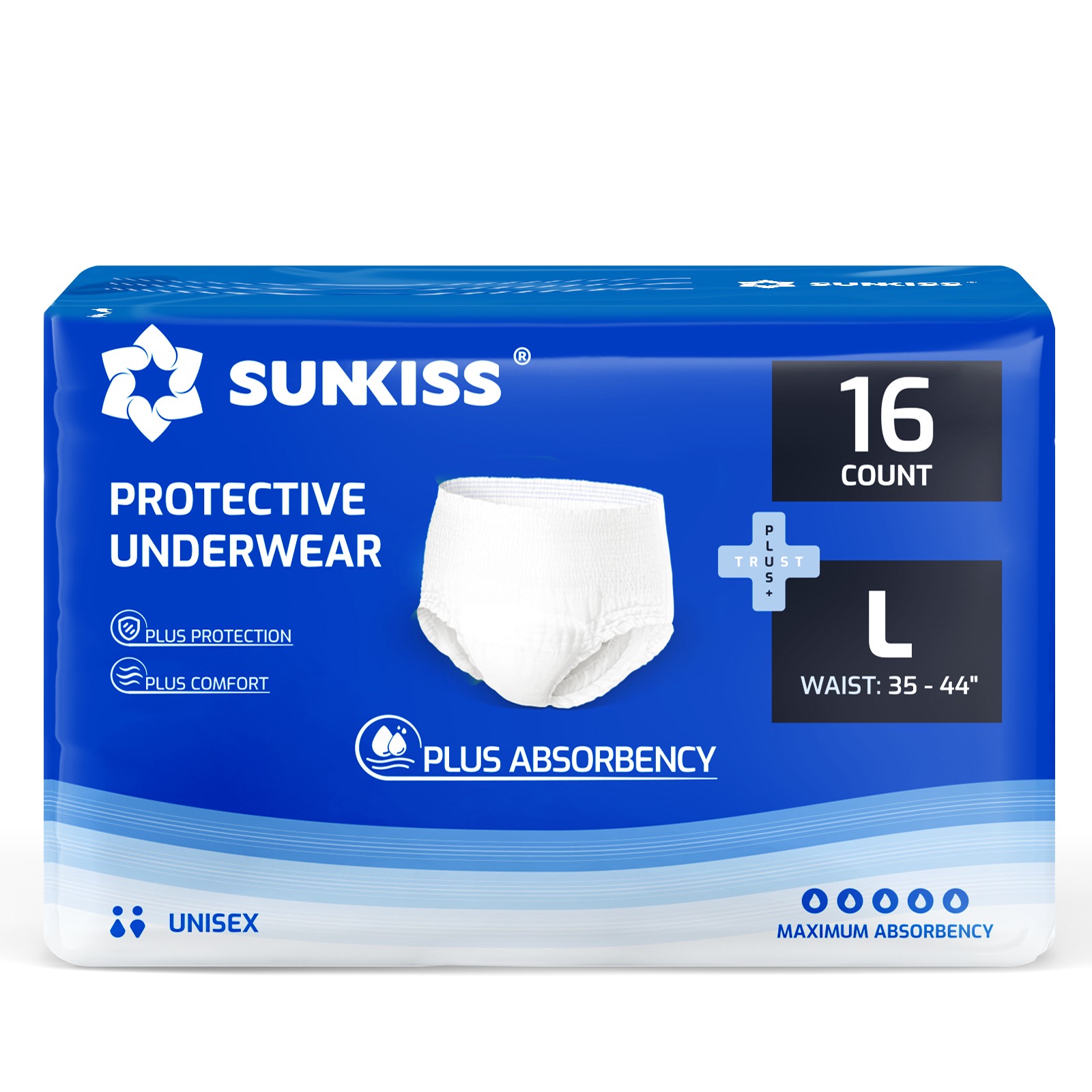 SUNKISS PROTECTIVE UNDERWEAR L — 16 count — Waist 35–44 in