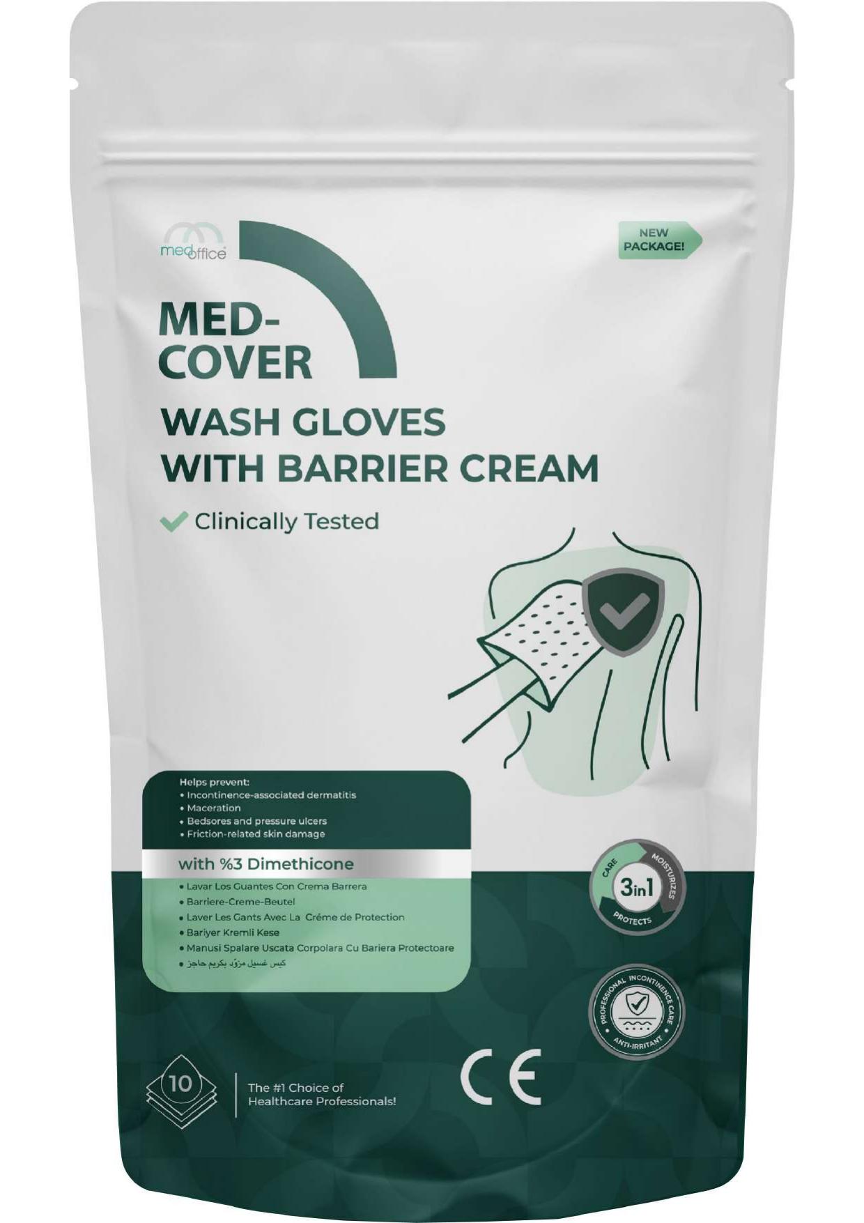 MED-COVER WASH GLOVES WITH BARRIER CREAM 10 pcs