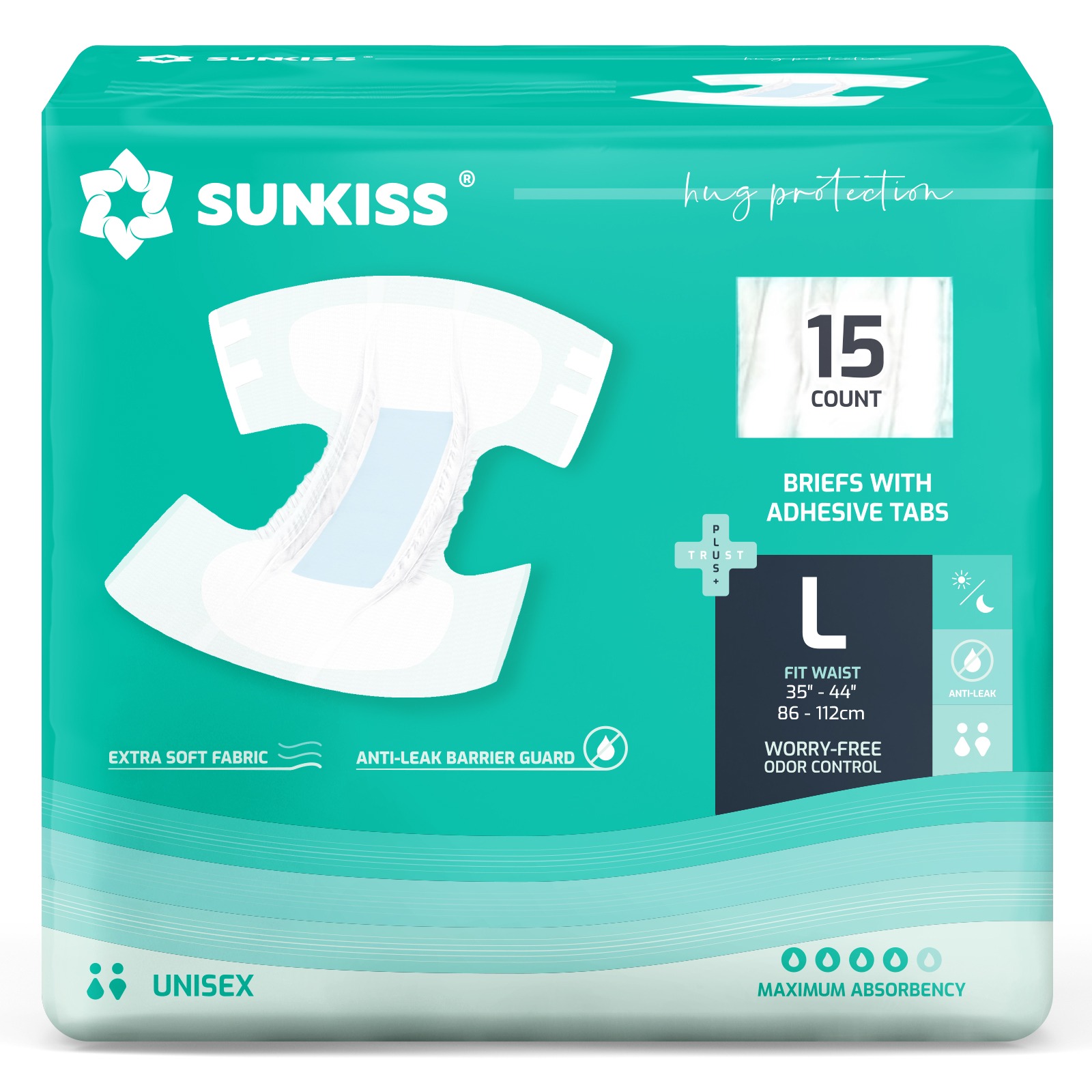 SUNKISS BRIEFS WITH ADHESIVE TABS L — 15 count