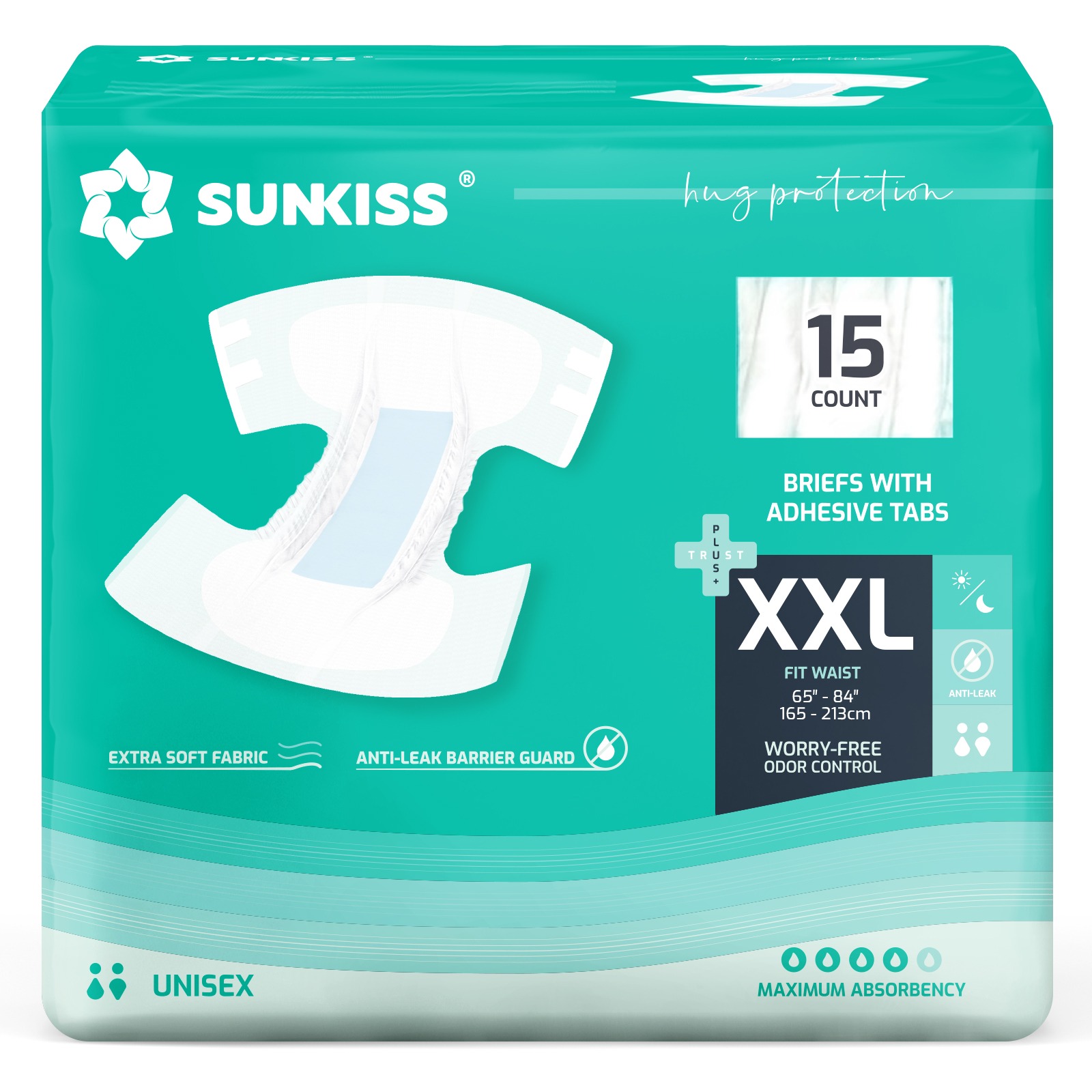 SUNKISS BRIEFS WITH ADHESIVE TABS XXL — 15 count