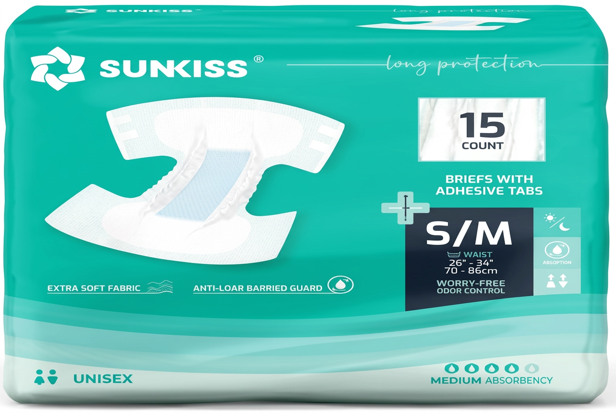 SUNKISS DIAPERS Adult Briefs with Adhesive Tabs (S/M)